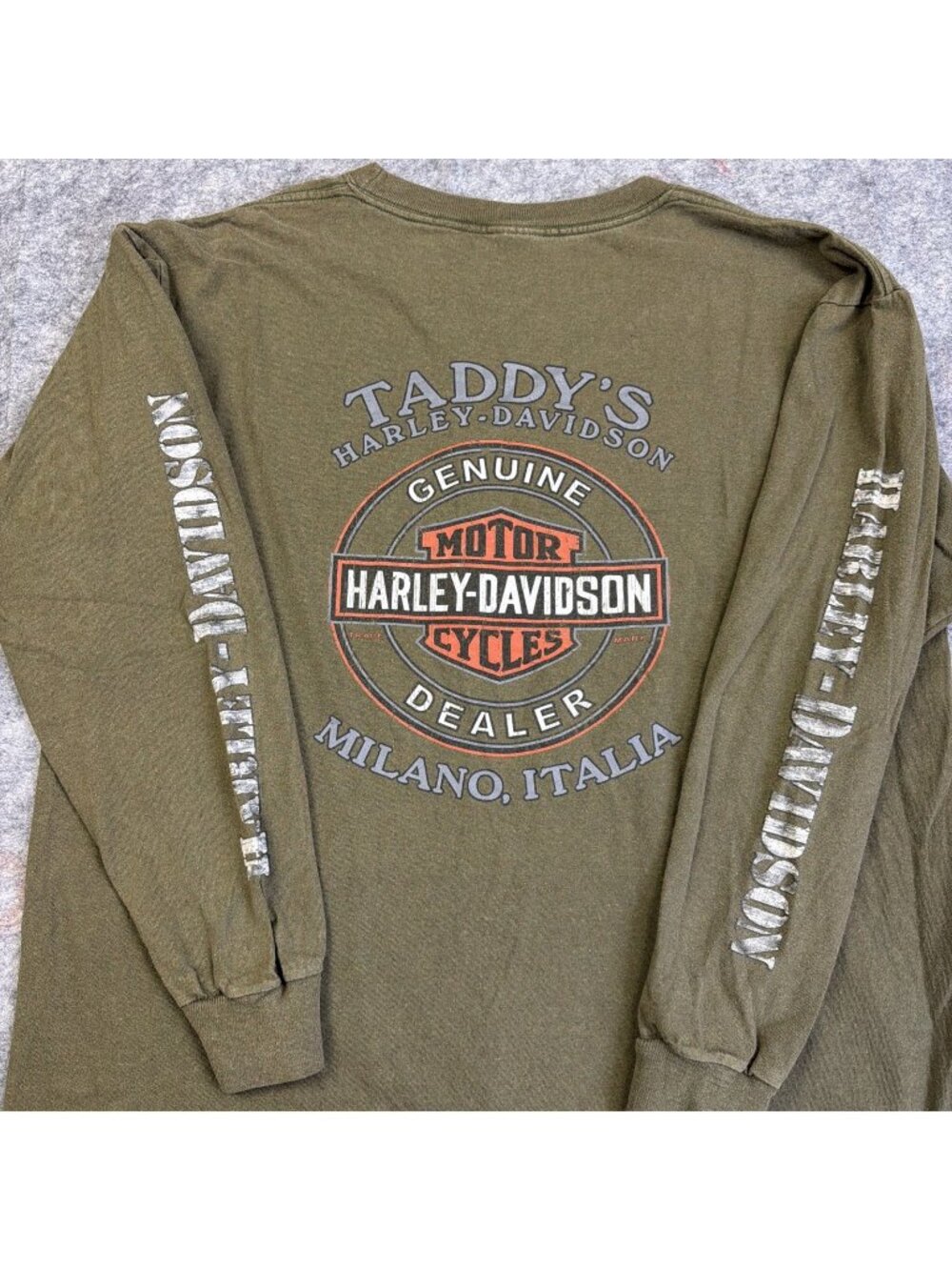 VTG Taddy's Harley Davidson Milano Italia Green Long Sleeve Logo T-shirt XL
